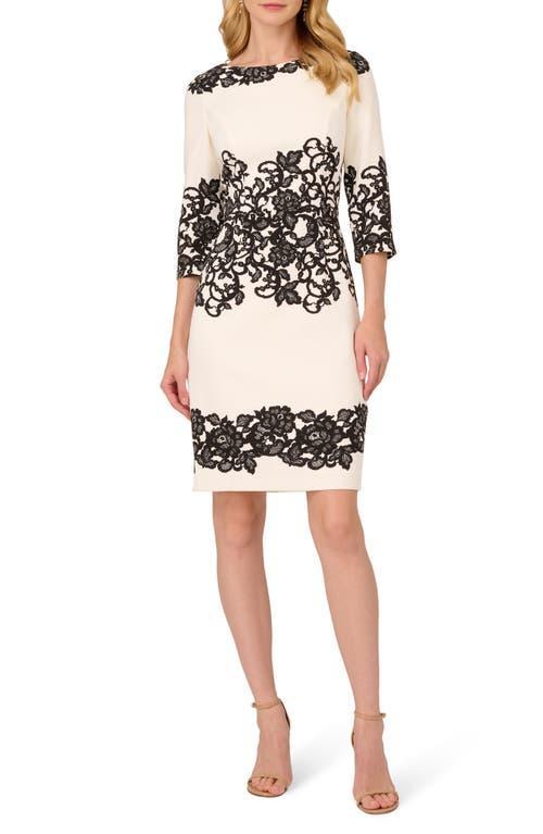 Adrianna Papell Scroll Lace Short Dress (Ivory/Black) Women's Dress Product Image