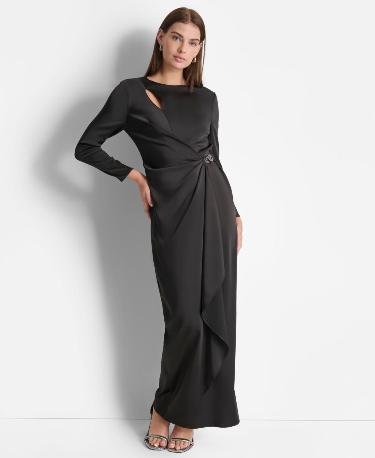 Dkny Womens Cutout Draped Long-Sleeve Gown Product Image