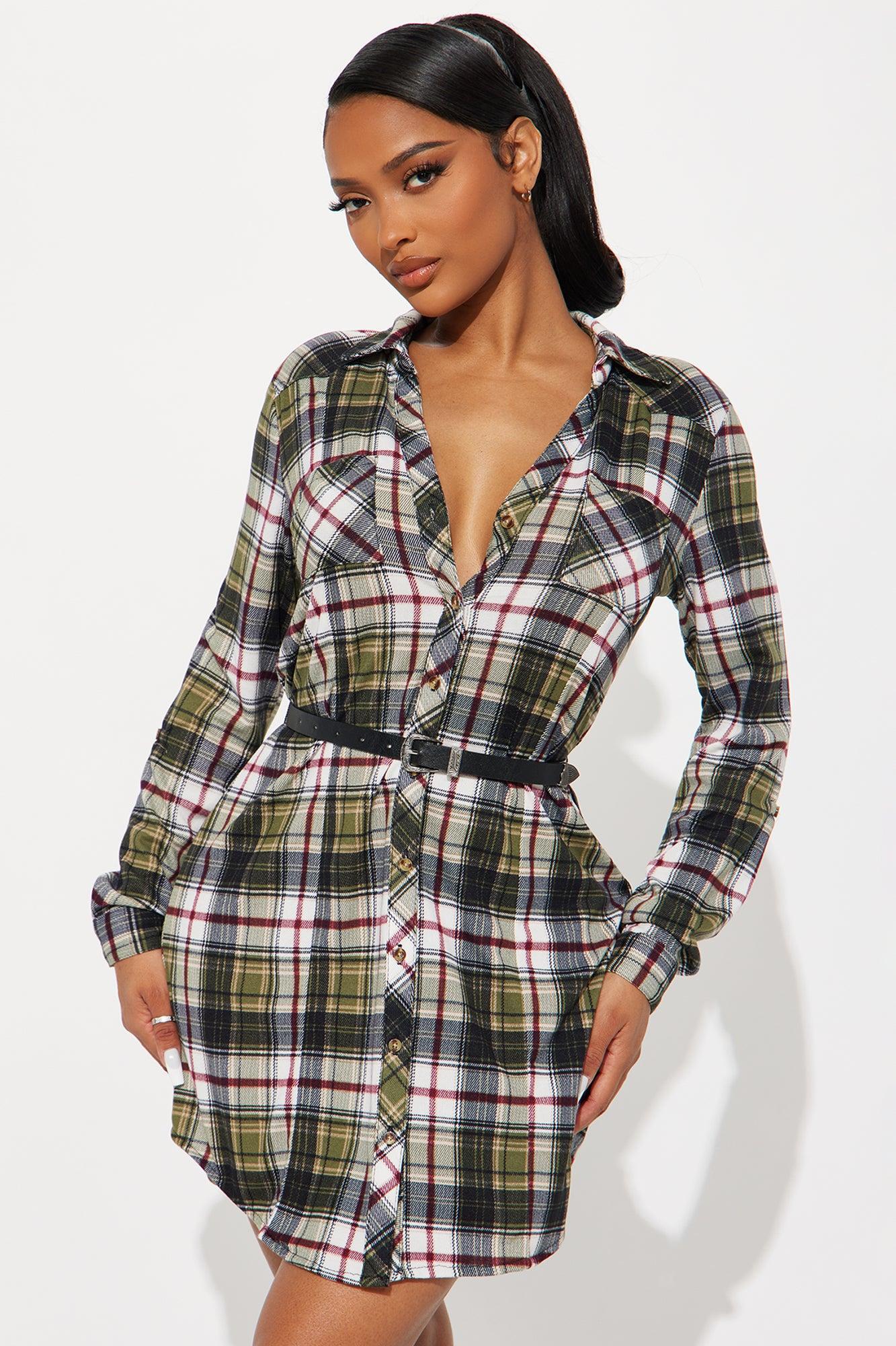 New Heights Belted Mini Dress - Olive/combo Product Image