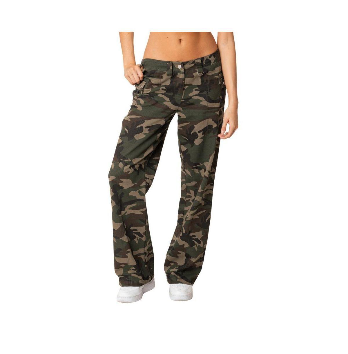 EDIKTED Aya Camo Print Low Rise Cargo Pants Product Image