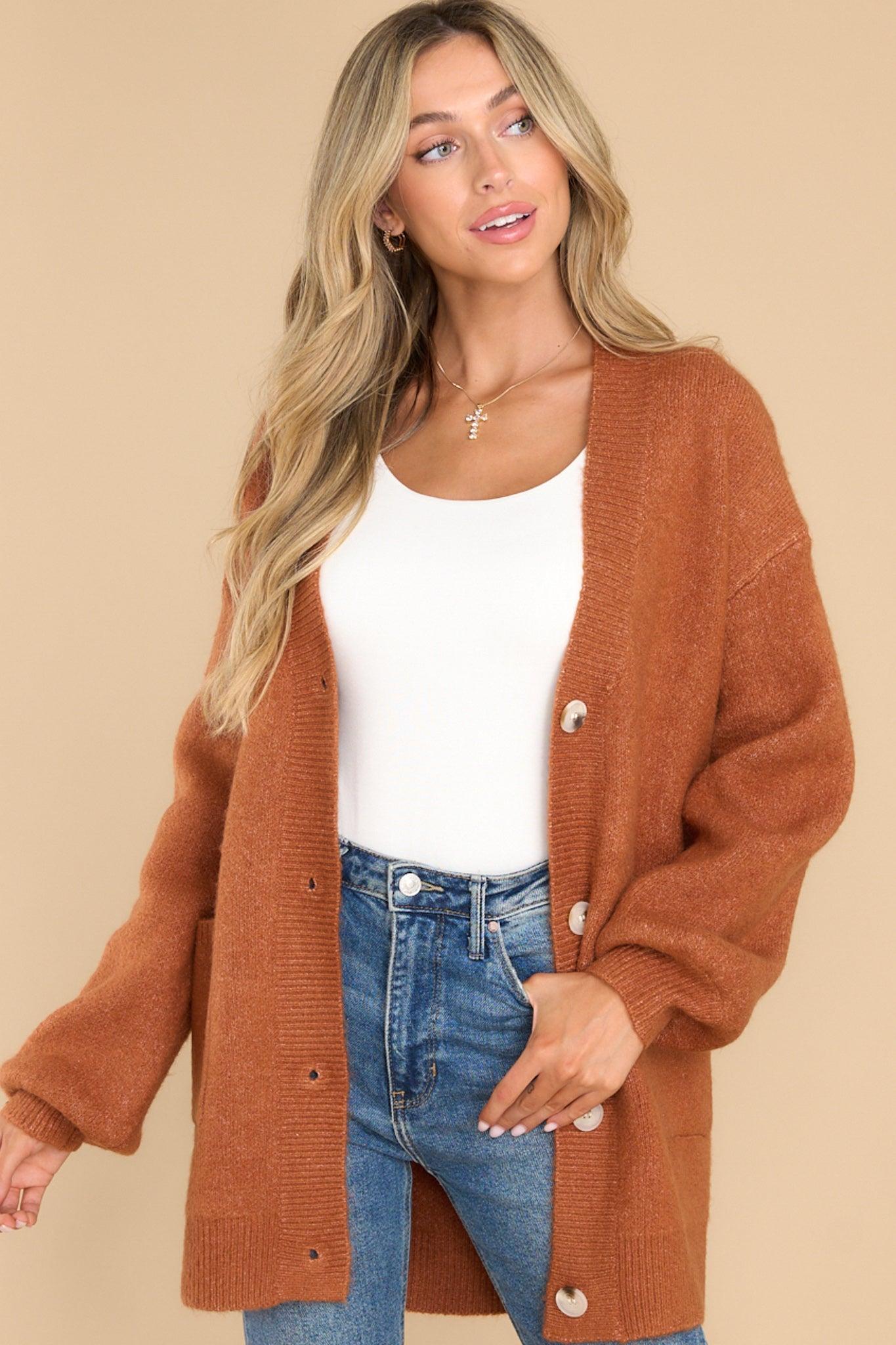 Fable Your Best Bet Honey Cardigan Brown Product Image