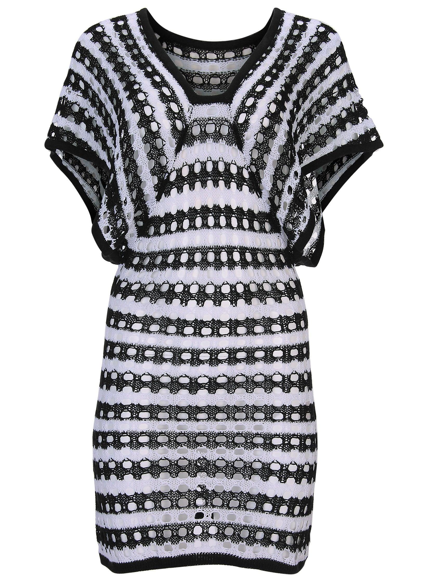 Crochet Mini Cover-Up Dress - Black & White Product Image