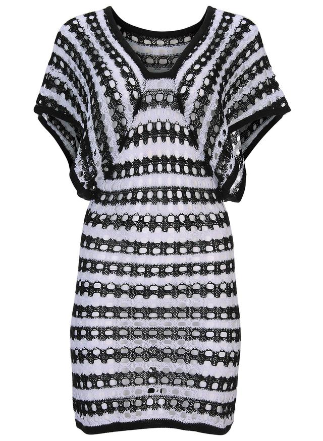 Crochet Mini Cover-Up Dress - Black & White Product Image