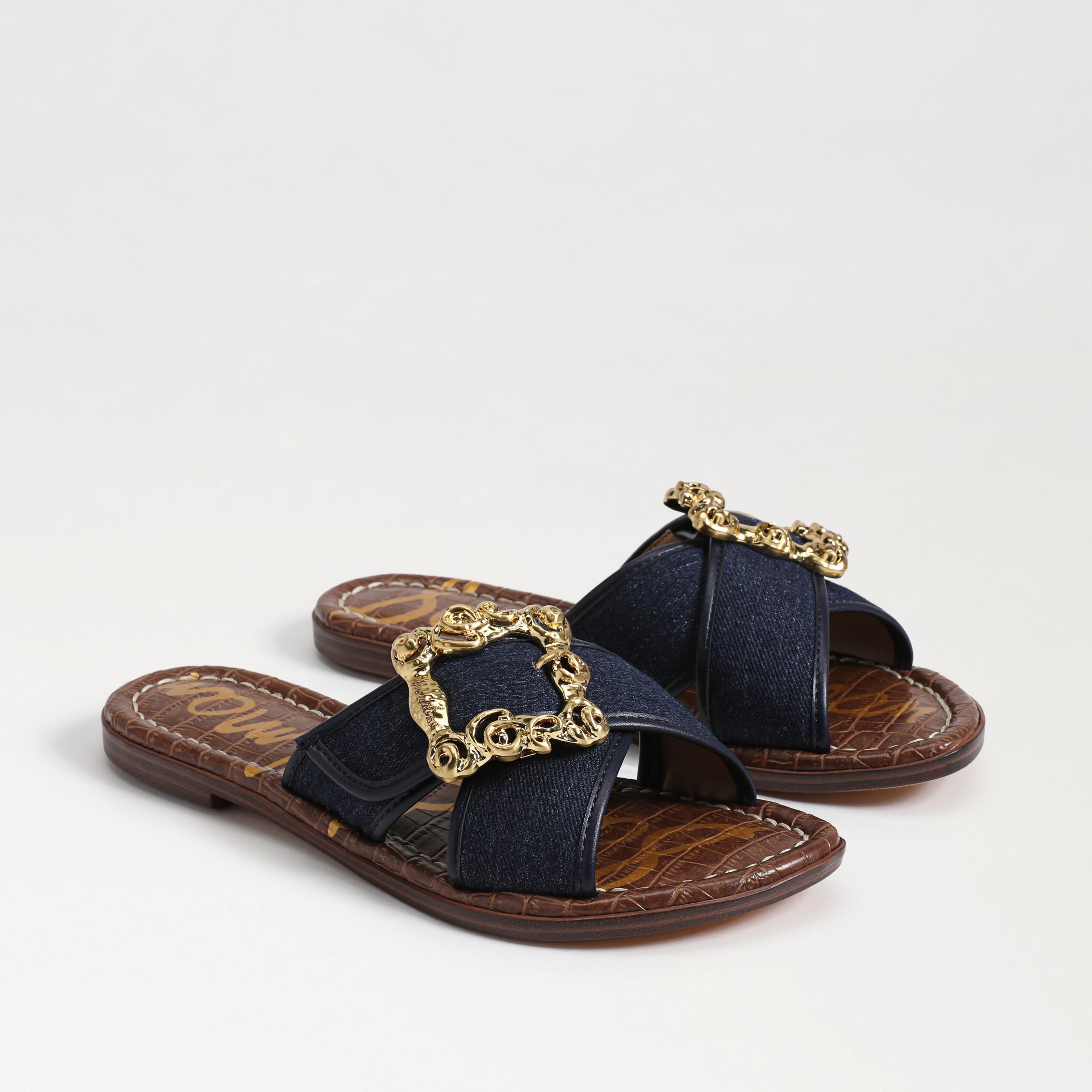 Sam Edelman Gracyn Denim Buckle Detail Crisscross Flat Slide Sandals Product Image