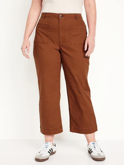 High-Waisted Crop Chino Wide-Leg Pants Product Image