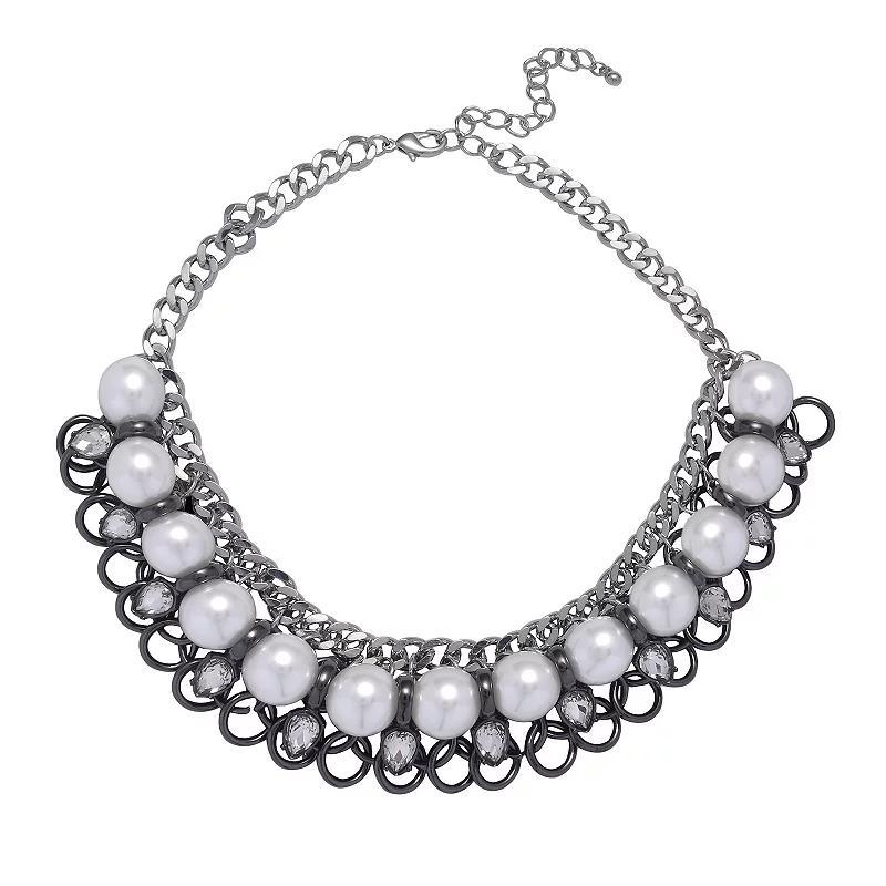 Emberly Hematite Chunky Chain & Simulated Pearl Statement Necklace, Womens, White Product Image