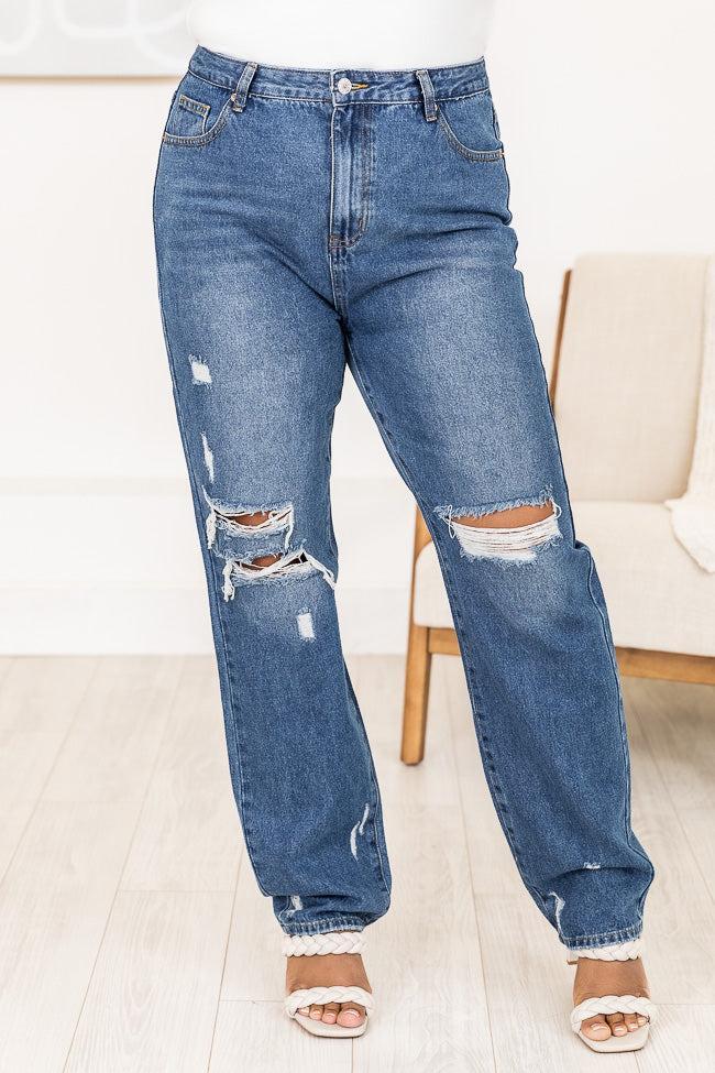 Keeley Dark Wash Distressed Straight Leg Jeans FINAL SALE Product Image