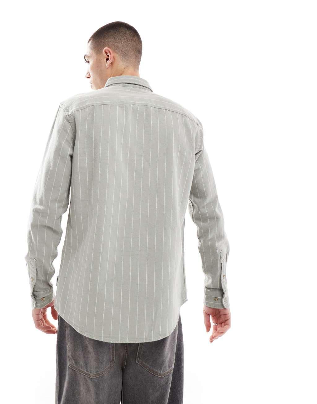 ONLY & SONS long sleeve shirt with stripe in sage Product Image