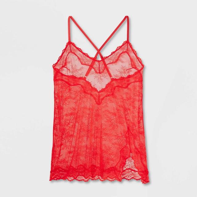 Womens Allover Lace Lingerie Slip Dress - Auden Red 1X Product Image