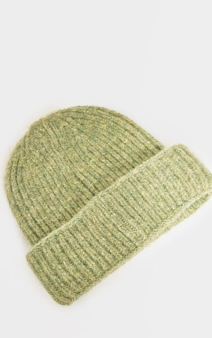 Olive Chunky Knit Beanie Product Image