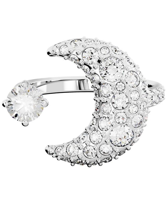 Womens Luna Rhodium-Plated & Crystal Open Moon Ring Product Image