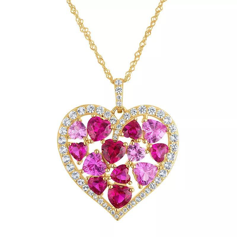 Designs by Gioelli 14k Gold Over Sterling Silver Lab-Created Ruby & Lab-Created Pink & White Sapphire Heart Pendant Necklace, Womens, Yellow Product Image