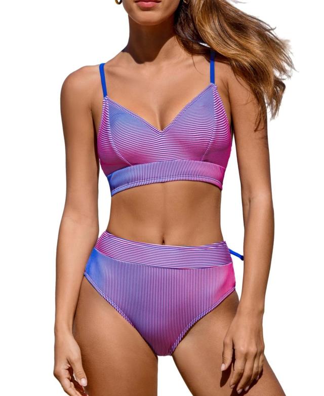 Cupshe Womens High Waisted Striped Back Tie Bikini Sets Product Image