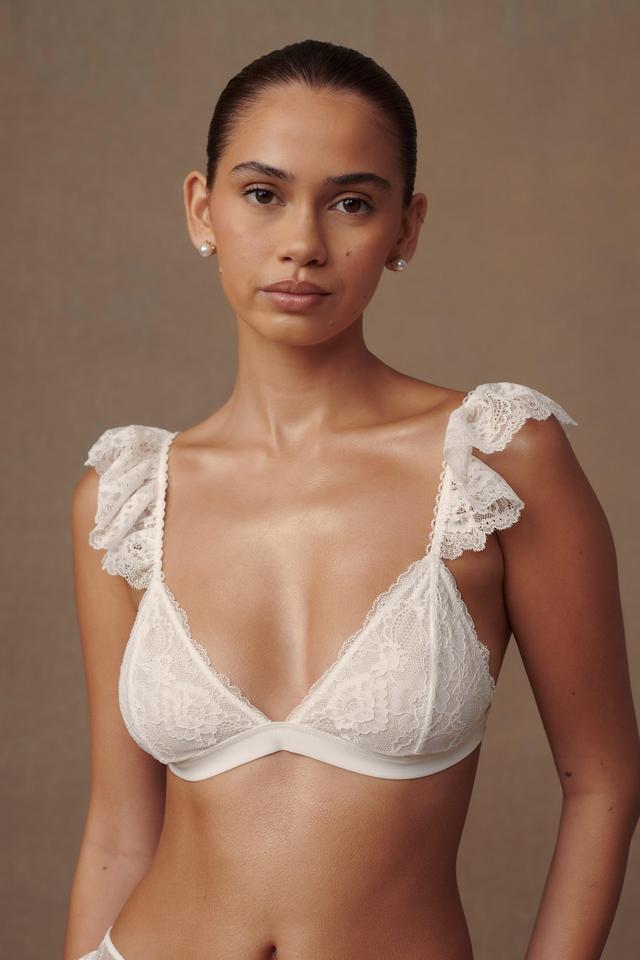 Anniston Lace Frill Triangle Bralette - White Product Image