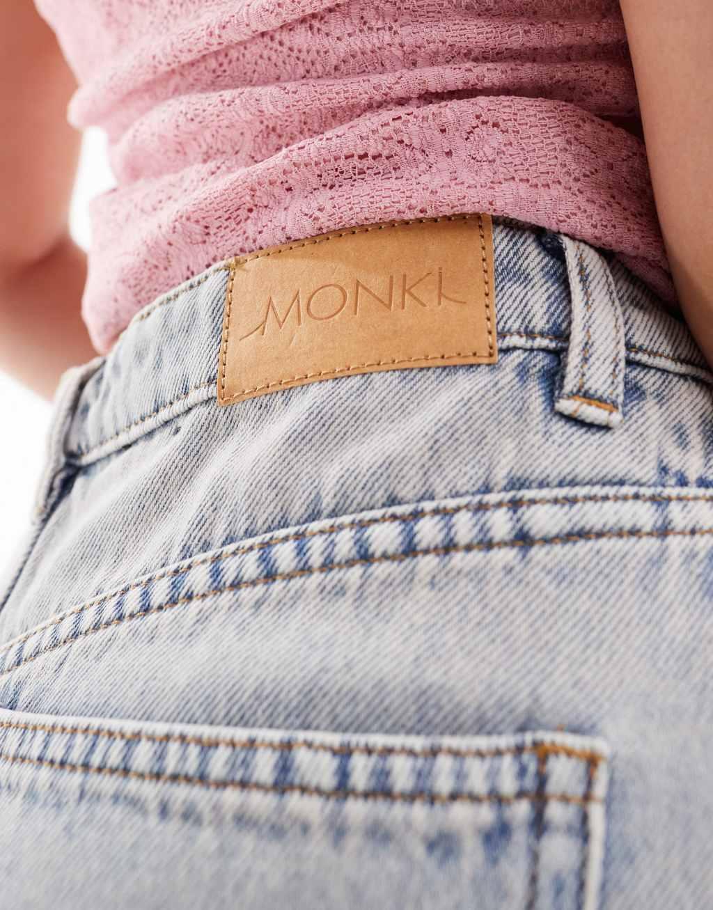 Monki midaxi denim skirt with front slit in beige wash product image