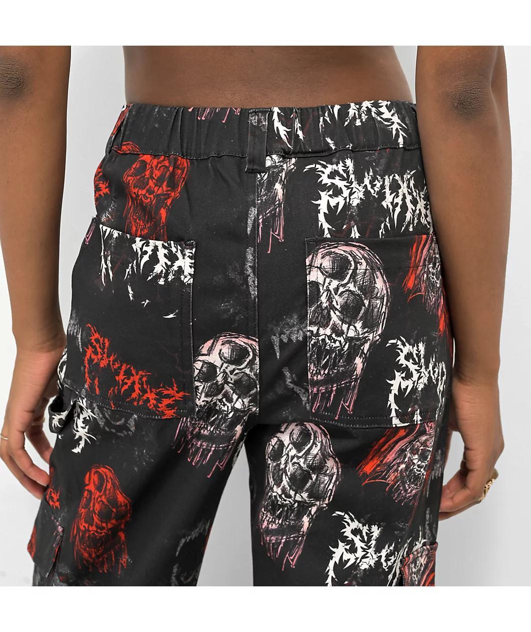 SWIXXZ Monster Pattern Black Cargo Pants Product Image