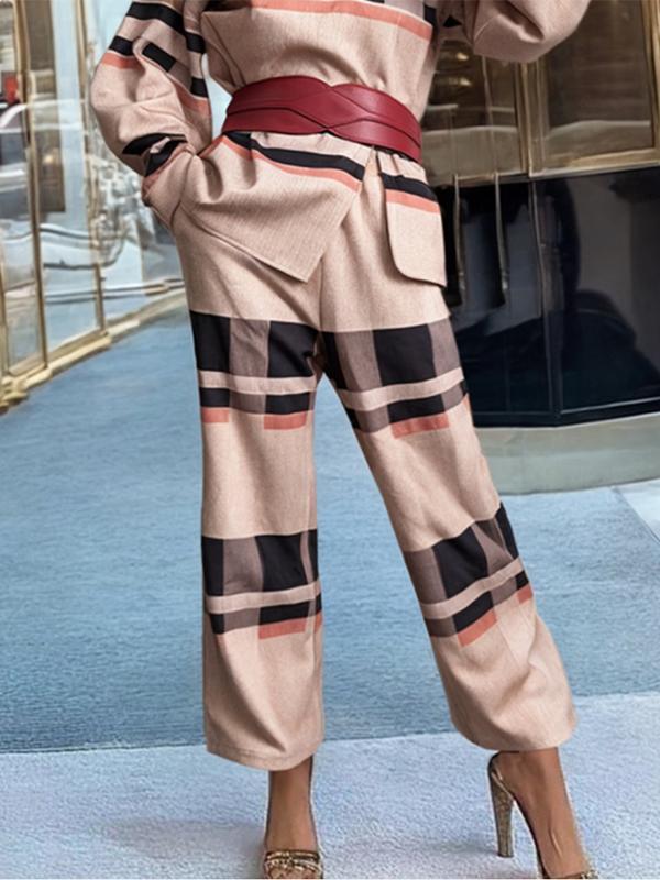 Loose No Belt Plaid Printed Striped Casual Pants Bottoms Trousers Product Image