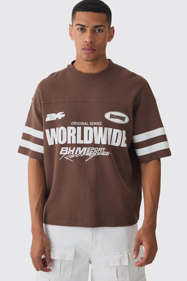 Oversized Boxy Worldwide Waffle T-shirt | boohooMAN USA Product Image