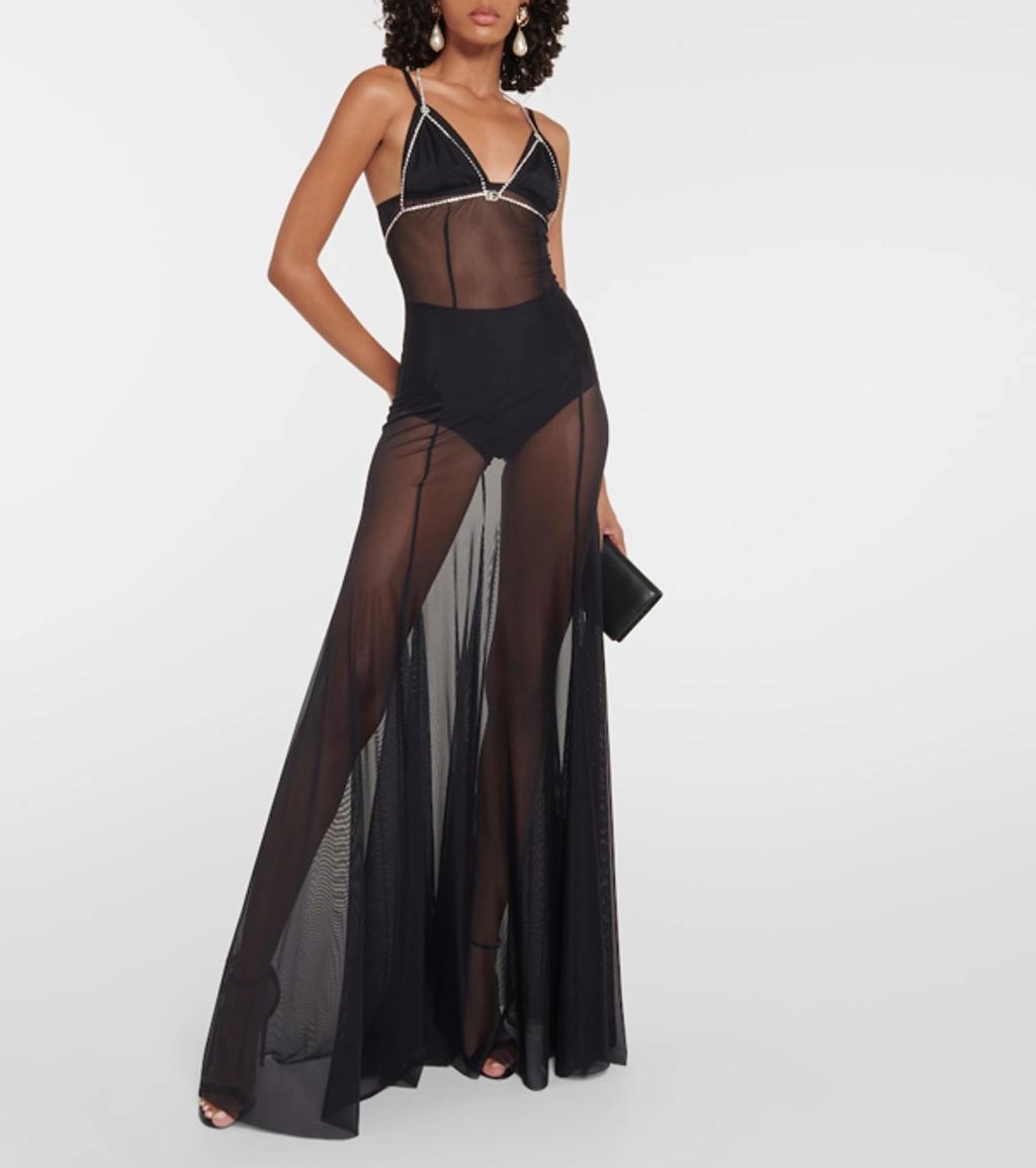 Long Tulle Slip Dress In Black Product Image