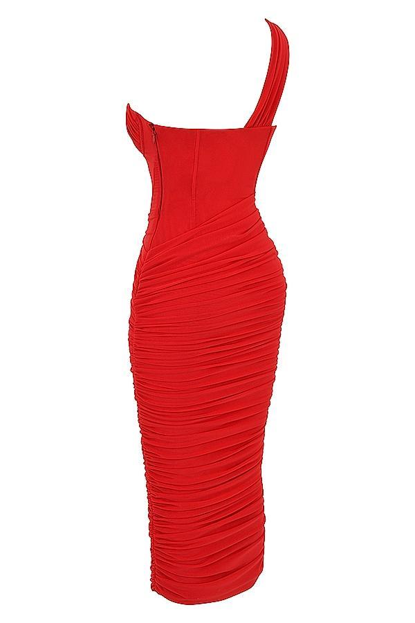 Valentina Scarlet Asymmetric Cutout Midi Dress Product Image