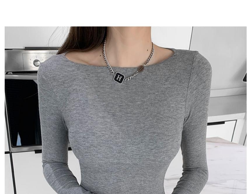 Boatneck Long-Sleeve Skinny Crop Tee Product Image