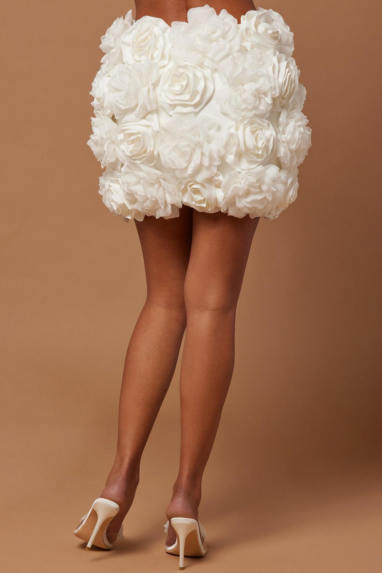 Cindy Floral Mini Skirt - White Product Image