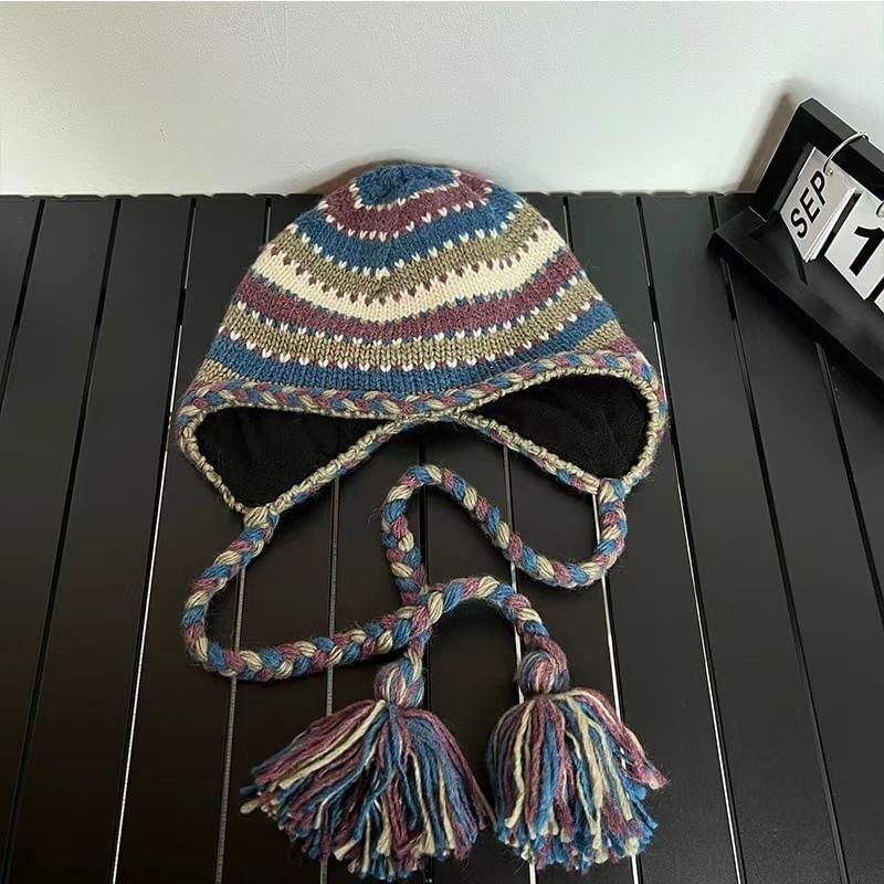 Striped Knit Trapper Hat Product Image