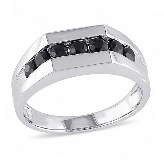 Men's Enhanced Black Sapphire Seven Stone Channel Band in Sterling Silver Product Image