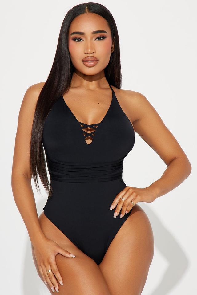 Relaxing Beachside Lace Up 1 Piece Swimsuit - Black Product Image