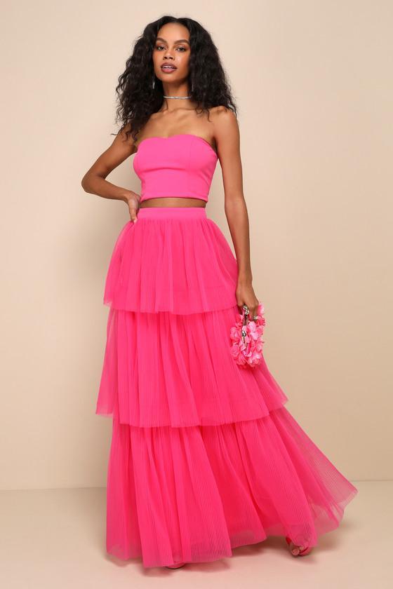 Immaculate Glamour Hot Pink Strapless Two-Piece Maxi Dress Product Image