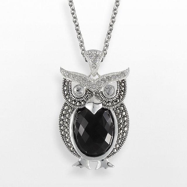 Lavish by TJM Sterling Silver Onyx & Crystal Owl Pendant, Womens Black Product Image