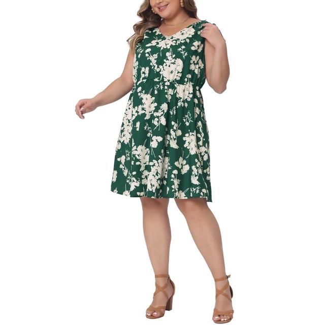 Agnes Orinda Women's Plus Size Boho Tie Strap Sleeveless Floral V Neck Midi A Line Sundresses Green 2X Product Image