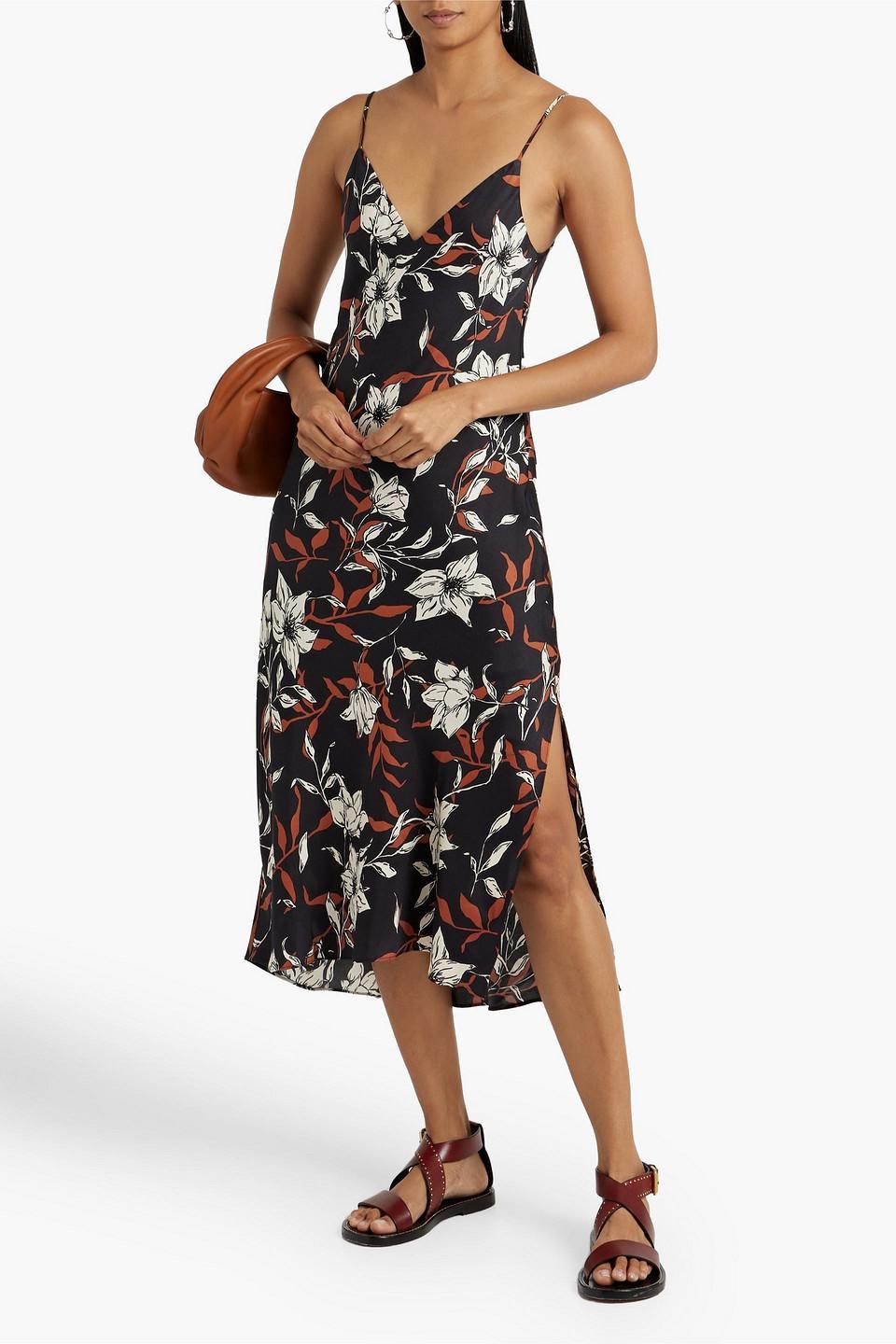 Mallory Floral-print Silk-blend Twill Midi Dress In Black Product Image