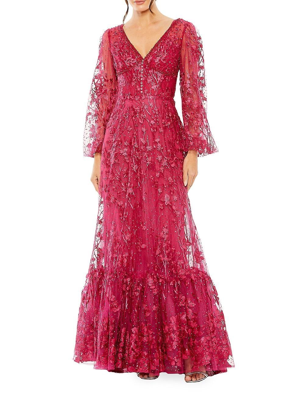 Womens Embroidered A-Line Gown Product Image