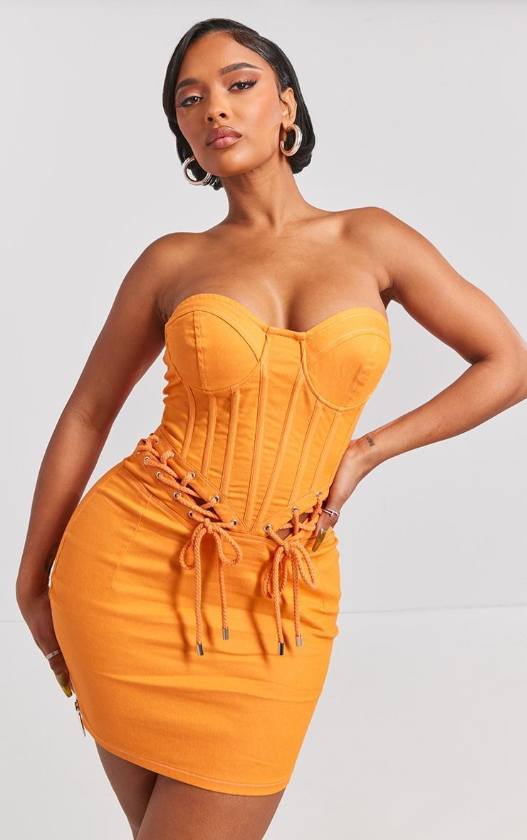 Shape Orange Rope Detail Lace Up Corset Bodycon Dress Product Image