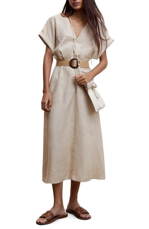 MANGO Belted Linen A-Line Dress Product Image