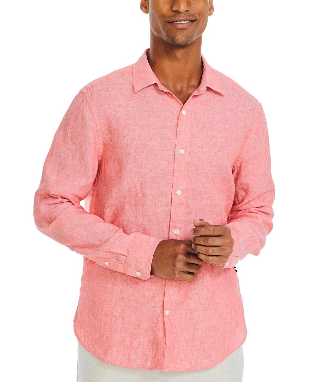 Nautica Mens Classic-Fit Long-Sleeve Button-Up Solid Linen Shirt Product Image