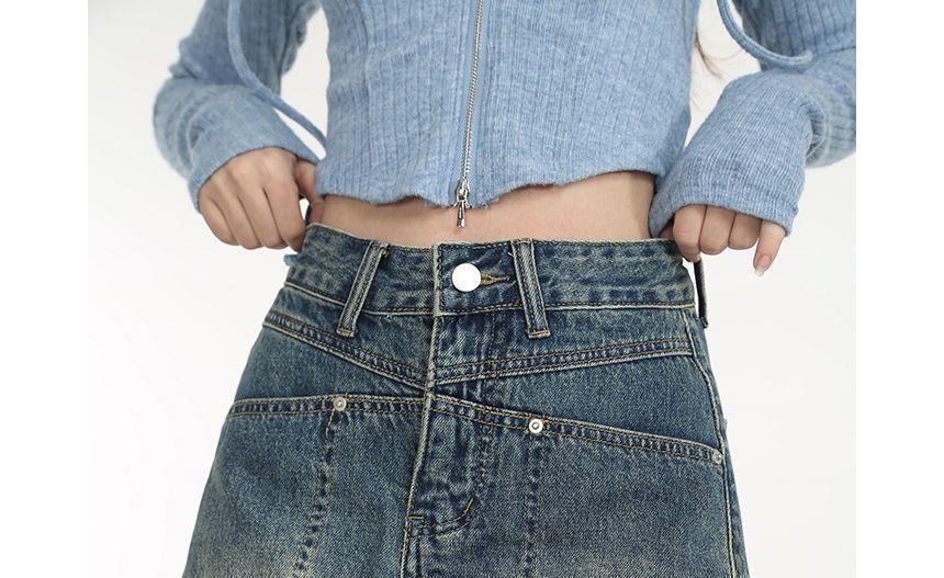 High-Waist Cargo Denim A-Line Skirt Product Image