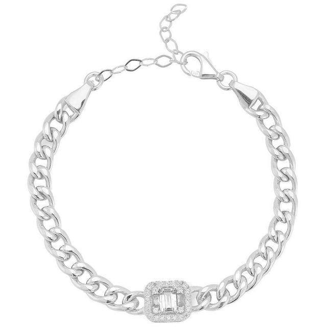 Sunkissed Sterling Cubic Zirconia Curb Chain Bracelet, Womens Silver Tone White Product Image