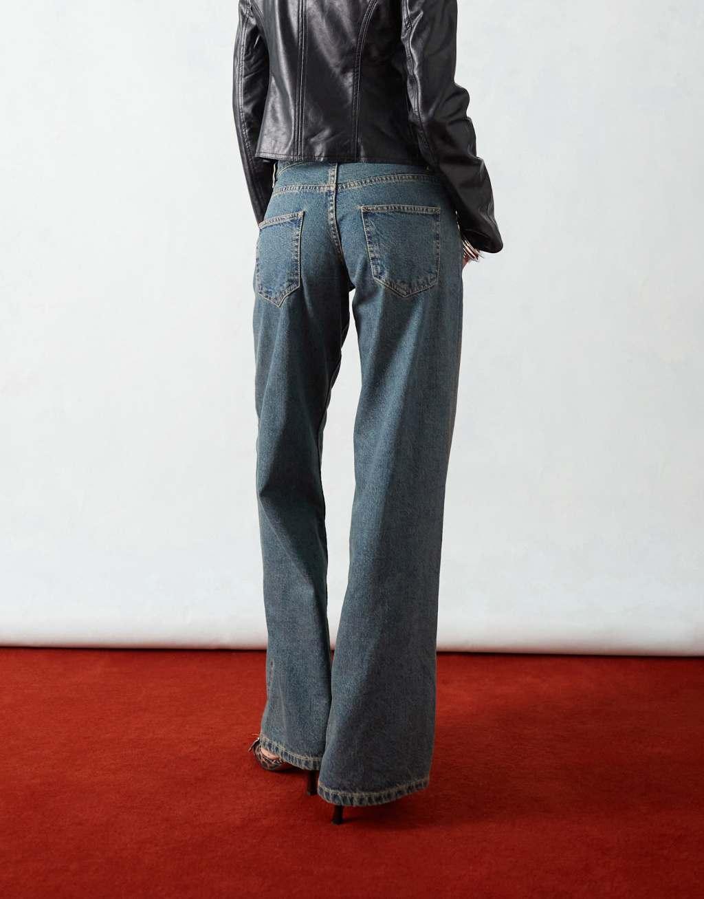 Motel roomy extra wide low rise jeans in vintage blue green Product Image