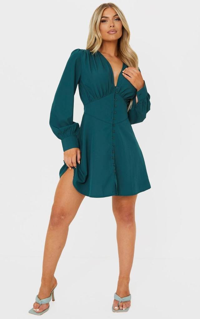 Emerald Green Button Down Waist Detail Shift Dress Product Image