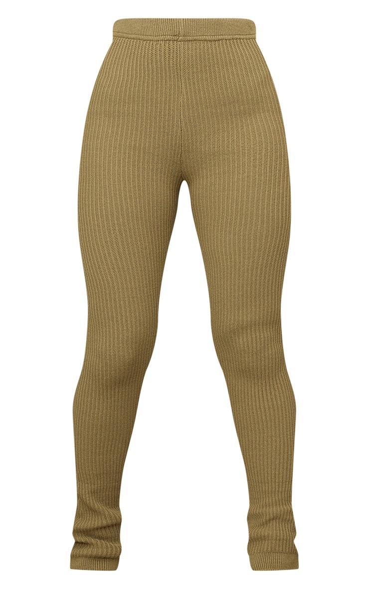 Petite Khaki Knitted Rib High Waisted Skinny Flare Pants Product Image