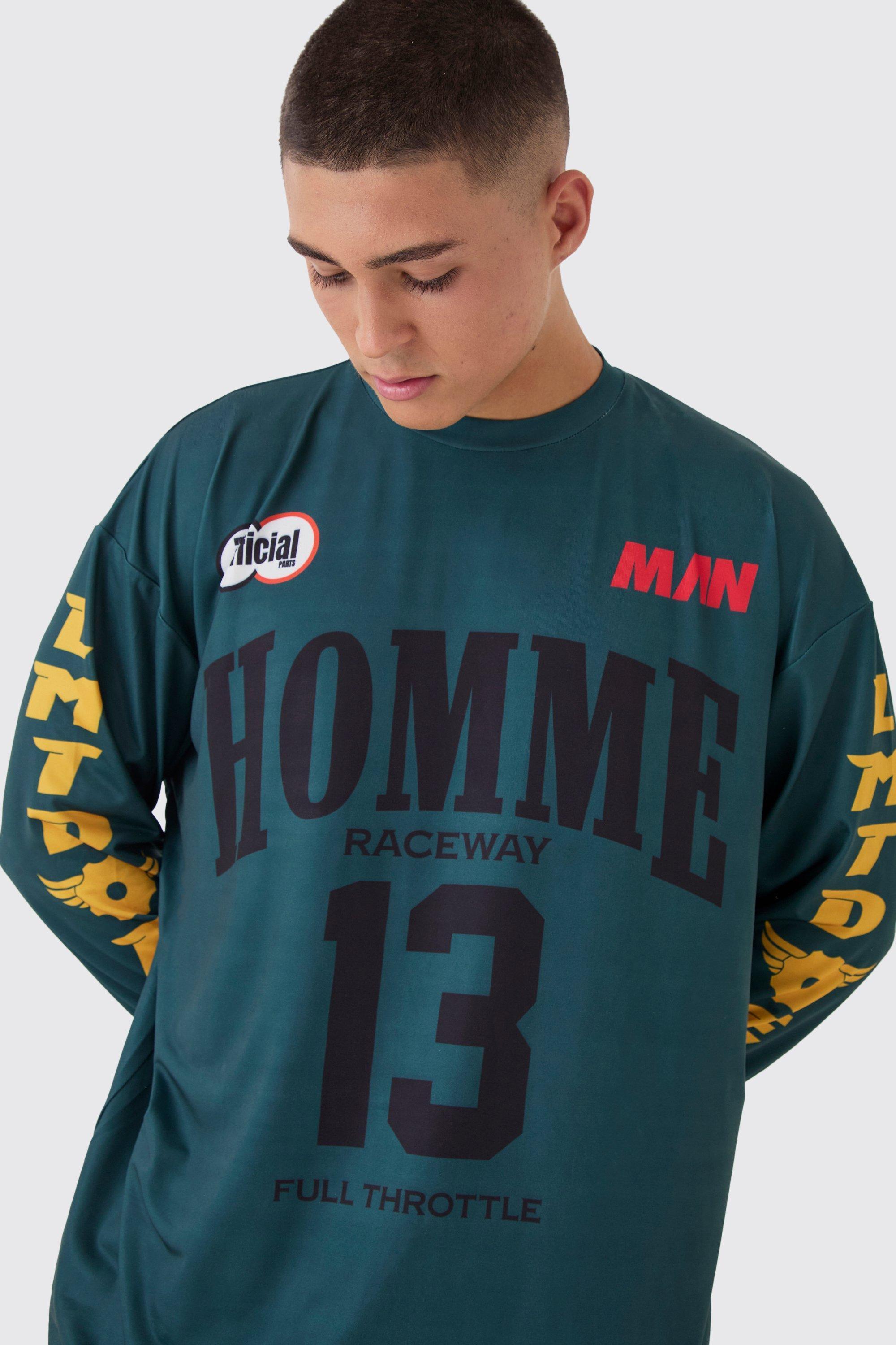 Oversized Long Sleeve Homme Moto Graphic T-shirt | boohooMAN USA Product Image