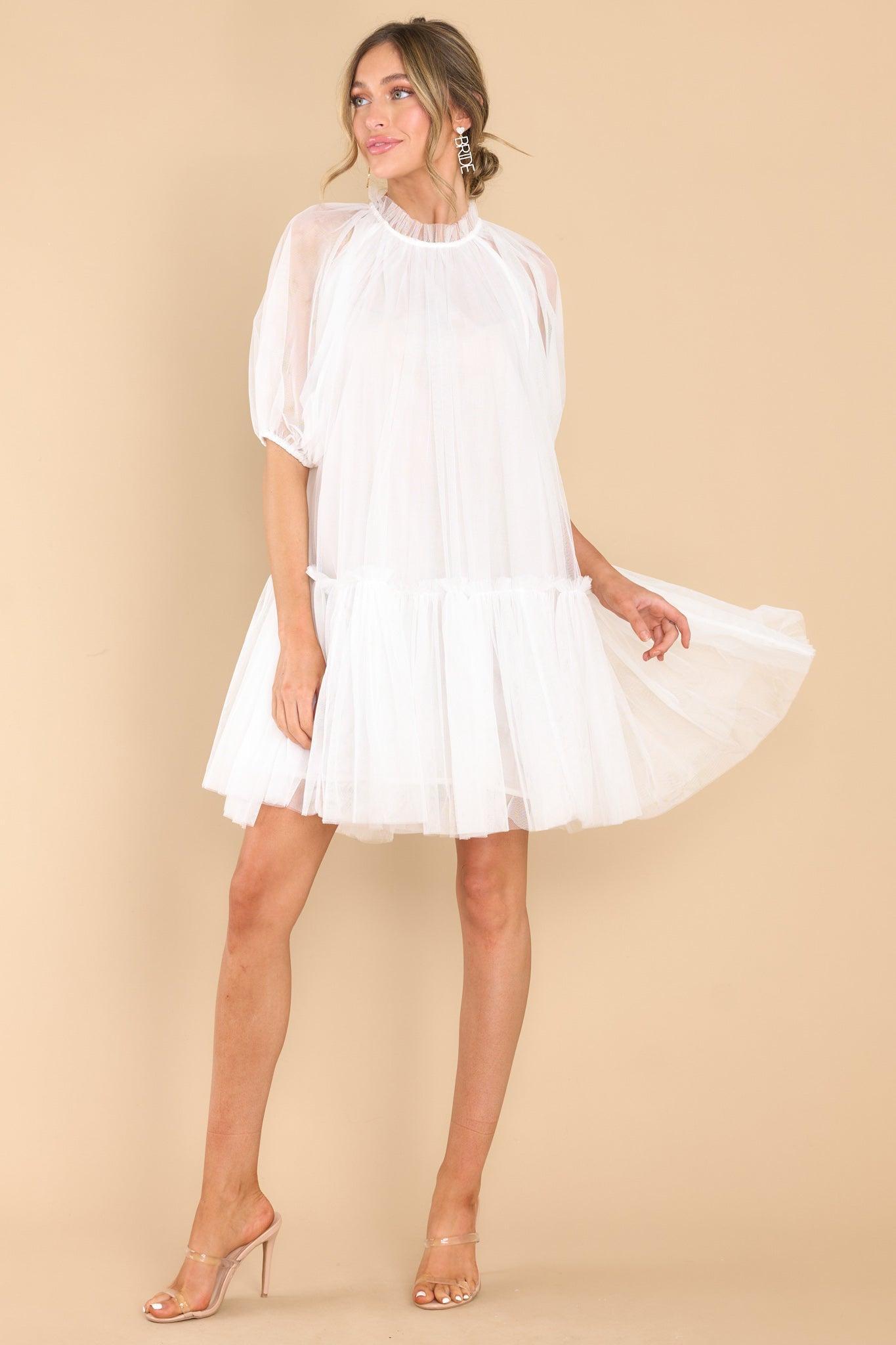 Aura Everything I Ever Wanted Sheer Tulle White Dress Product Image