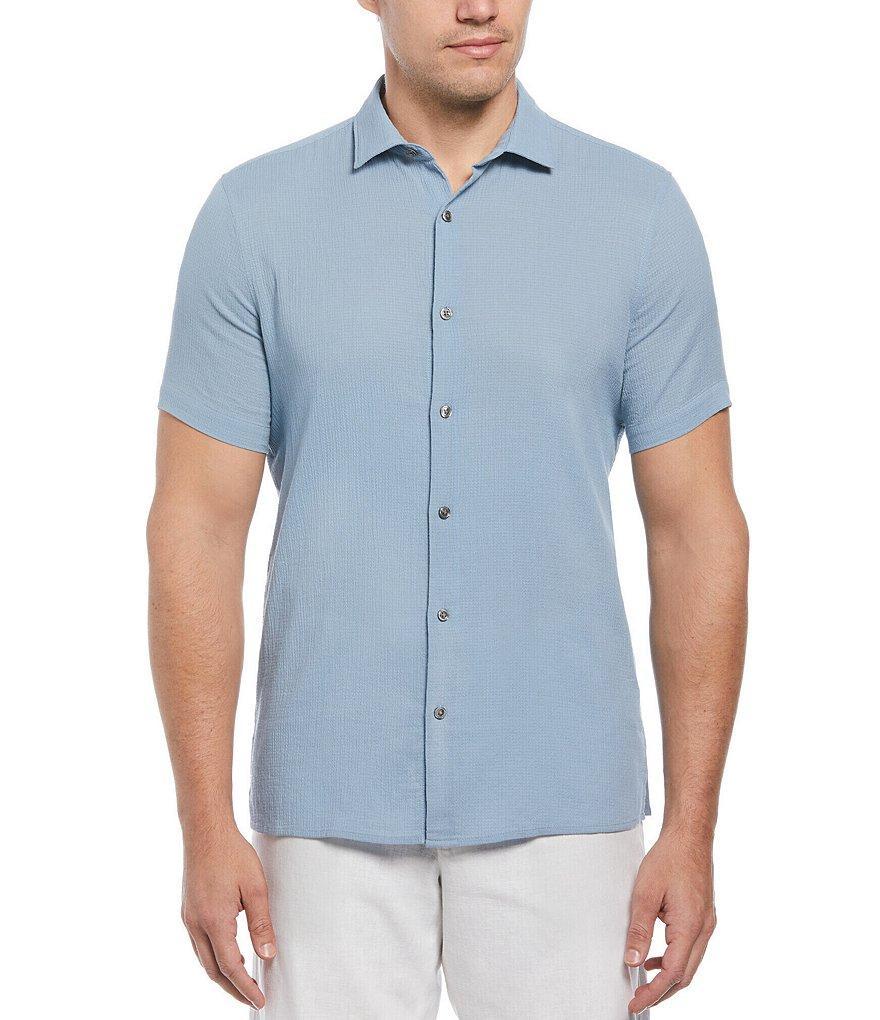 Perry Ellis Solid Seersucker Short Sleeve Woven Shirt Product Image