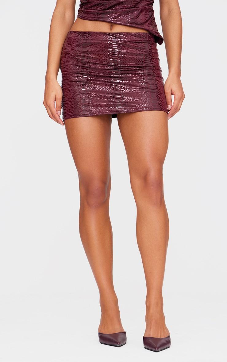 Burgundy Wet Look Croc Printed Micro Mini Skirt Product Image