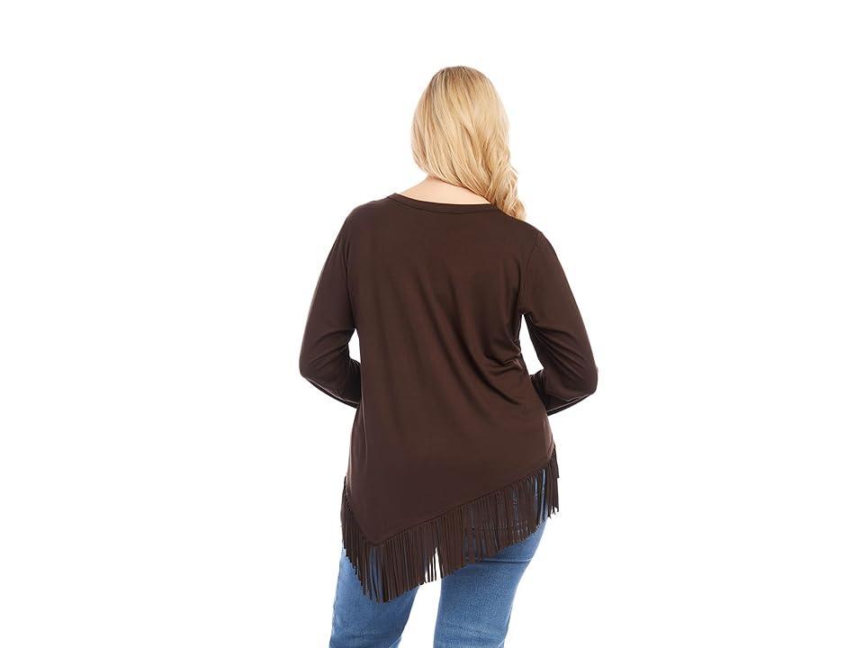 Karen Kane Asymmetric Long Sleeve Fringe Top Product Image