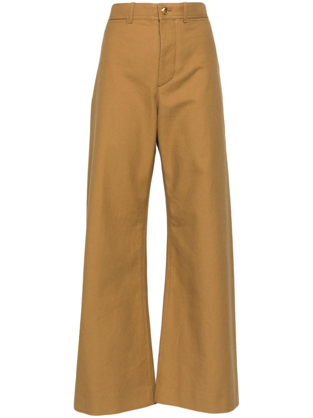 Cotton Drill Cropped Wide-leg Trousers In Green Product Image