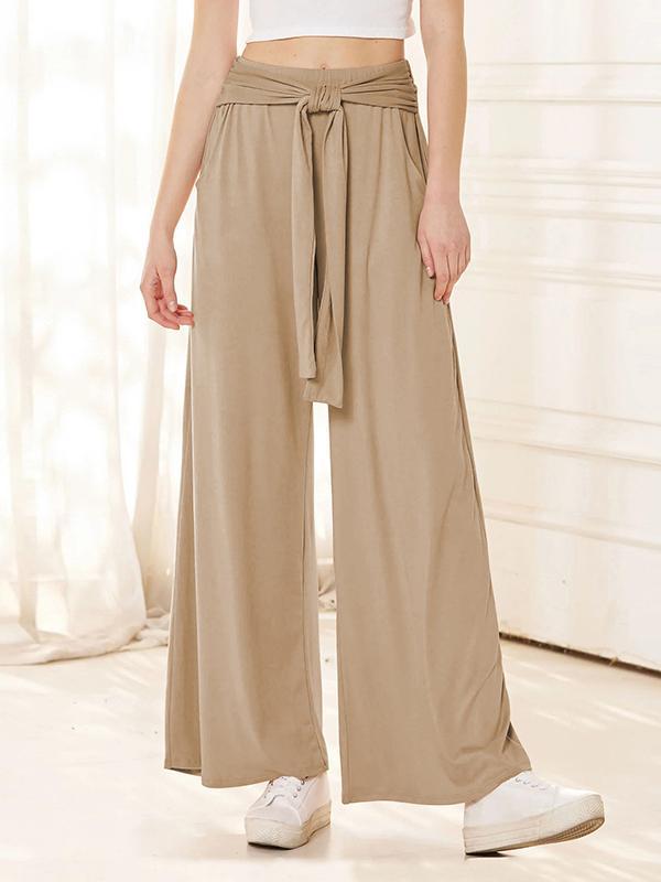 Loose Wide Leg Elasticity Solid Color Tied Waist Pants Trousers Product Image