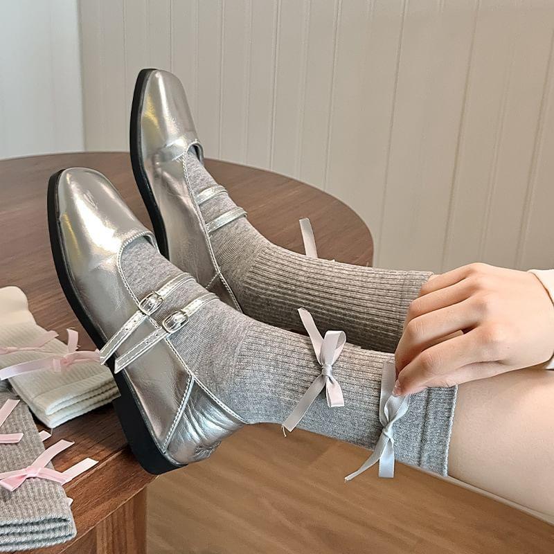 Plain Bow Ribbed Socks Product Image